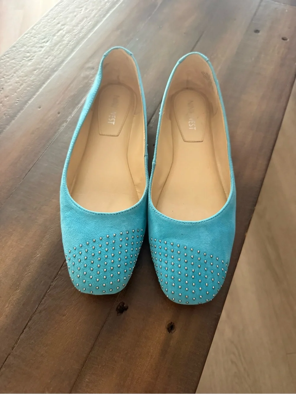 Nine West Women’s Turquoise Studded Suede Ballet Flats - Aloha Medium Blue Sz 6